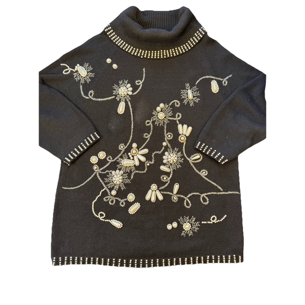 Vintage Victoria Woman Black Embroidered & Embellished L/S Sweater Size 2X EUC